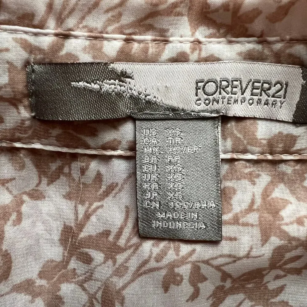 FOREVER 21 Pink Floral Semi Sheer Long Sleeve Top, XS